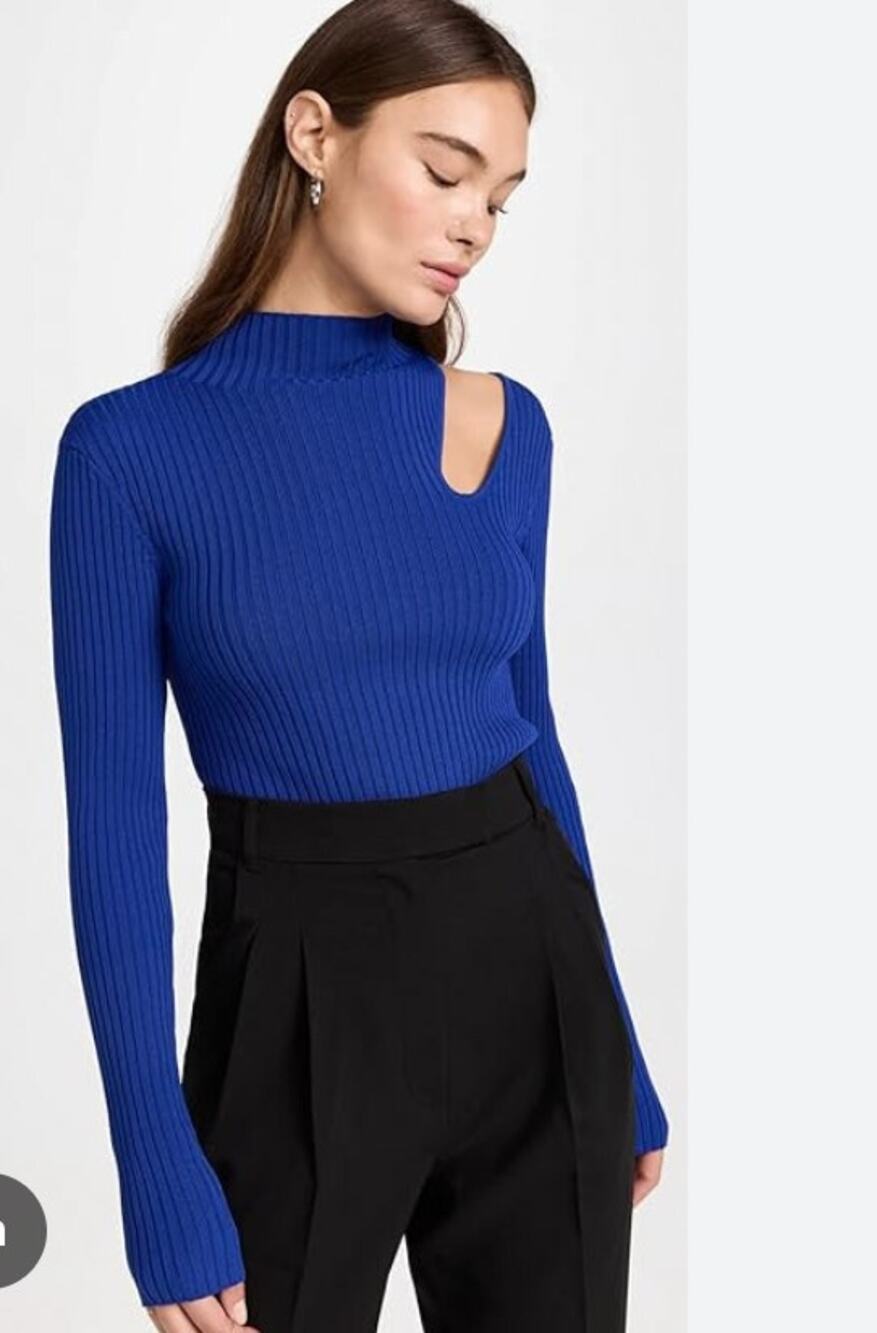 LINE & DOT Sweater Medium Nico Mock Neck Long Sleeve Ribbed Sweater Cutout